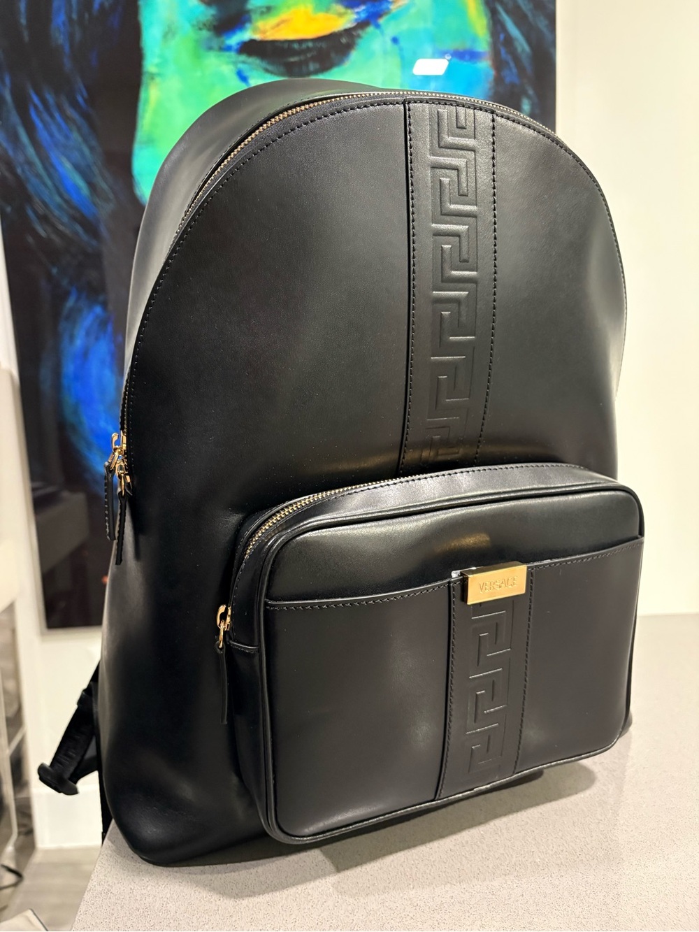 Versace Greca Embossed Leather Black Backpack Made in Italy 1020735NWT $1925